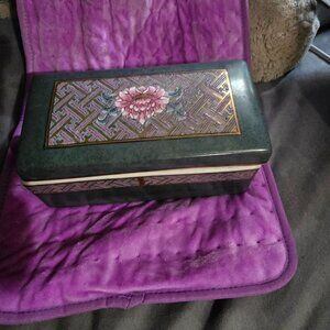 Vintage Chinese Porcelain Decorative Box With Floral Motif & Intricate Geometric